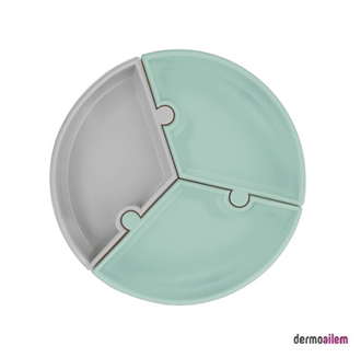 OİOİ Puzzle Vakum Tabanlı Silikon Tabak Nehir Yeşili-Gri