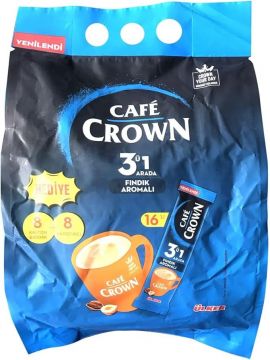 Ülker Cafe Crown 3'ü 1 Arada Fındık 16'lı Paket - 8 Karton Bardak ve Karıştırıcı Hediyeli
