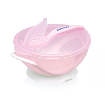 Bebedor Pembe Vakumlu Tabak Ve Kaşık Seti