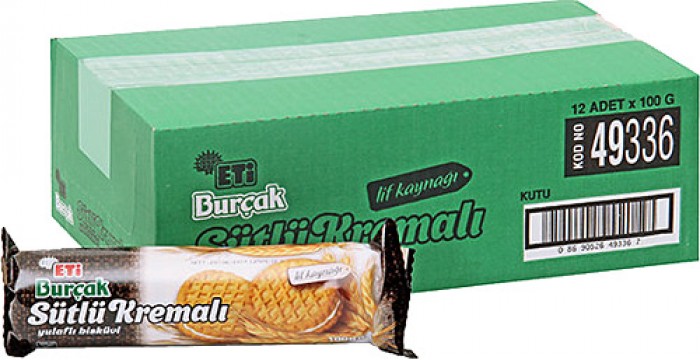 Eti Burçak Sütlü Kremalı Bisküvi 100 Gr x 12 Adet