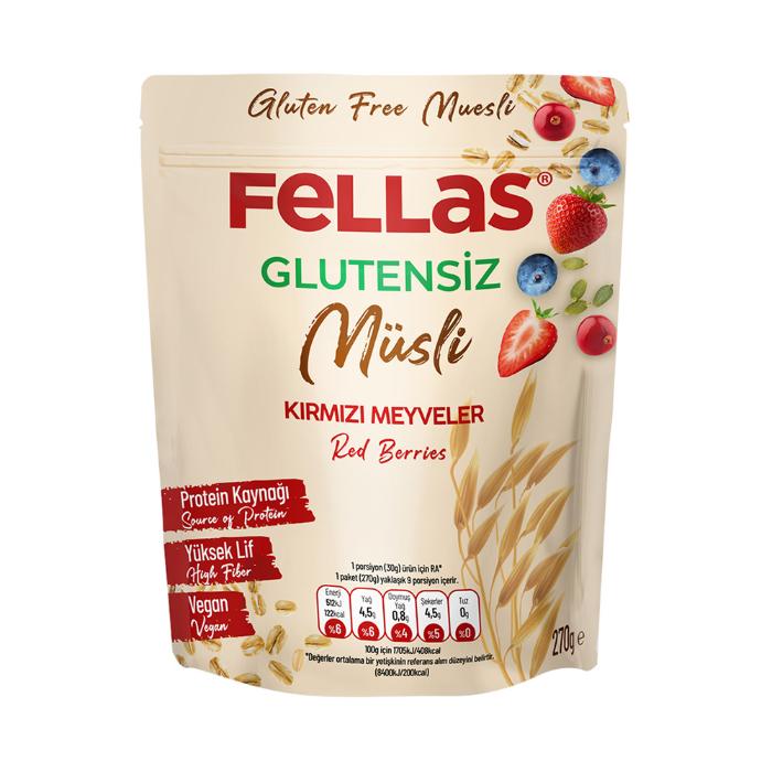 FELLAS GLUTENSİZ MÜSLİ 270GR KIRMIZI MEYVELİ