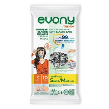 EVONY 3KATLI ELASTIK YÜZ MASKESI 10 LI