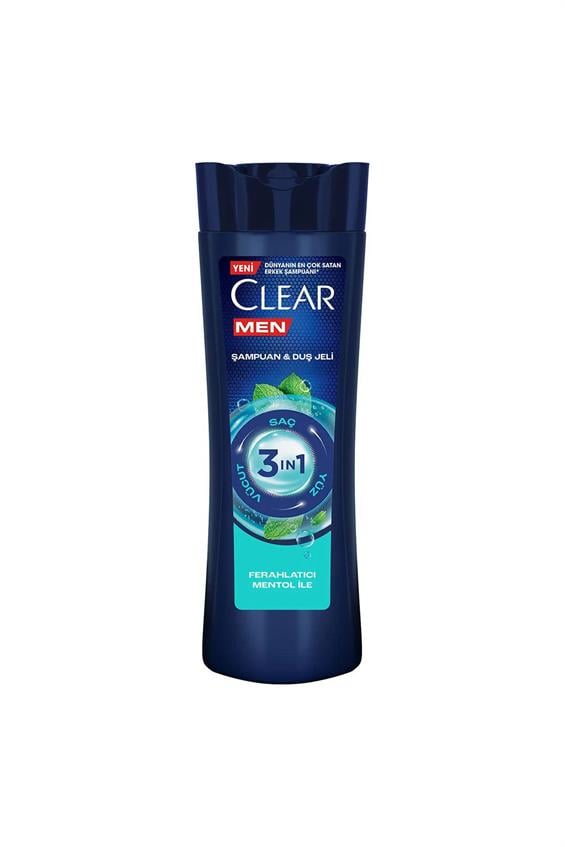 Clear Men 3 In 1 Şampuan & Duş Jeli Ferahlatıcı Mentol Saç Yüz Vücut Için 350 ml