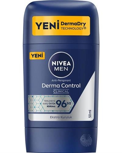 NIVEA MEN Erkek Stick Deodorant Derma Control Clinical 50ml, 96 Saat Anti-perspirant Ter Koruması