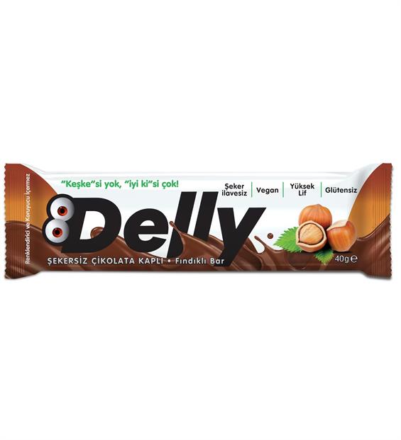 Delly Şekersiz Çikolata Kaplı Fındıklı Bar 40 gr