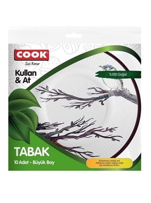 Cook Desenli Plastik Büyük Boy Tabak 10'lu