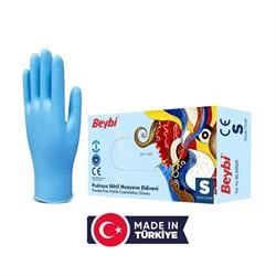 Beybi Nitril Pudrasız Muayene Eldiveni S Mavi 100"lü