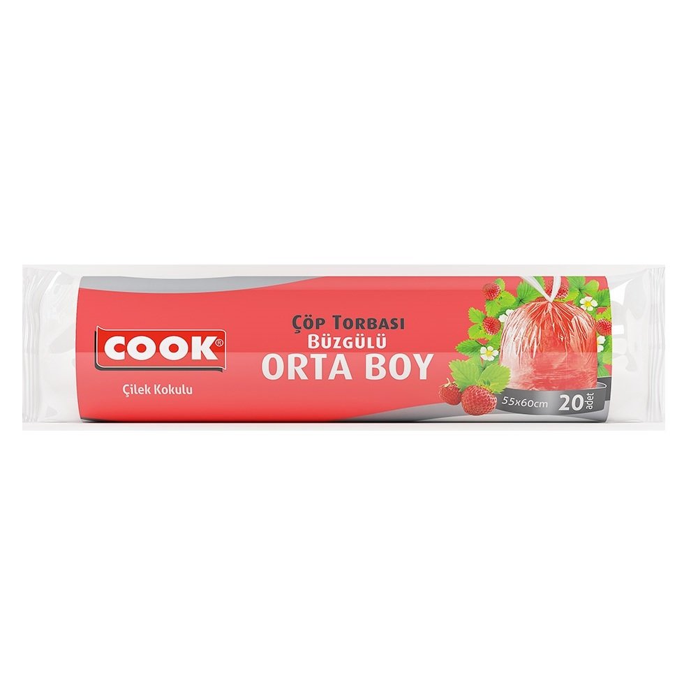 Cook Büzgülü Çöp Torbası Orta Boy 15 Adet Çilek Kokulu