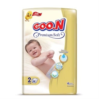 Goon Bebek Bezi Premium Soft Yenidoğan 2 Beden Jumbo Paket 58 Adet