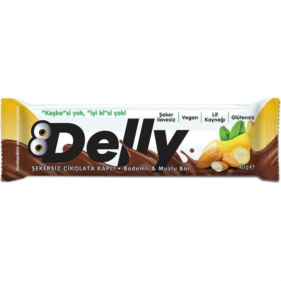 Delly Şekersiz Çikolata Kaplı-Bademli & Muzlu Bar 40 gr