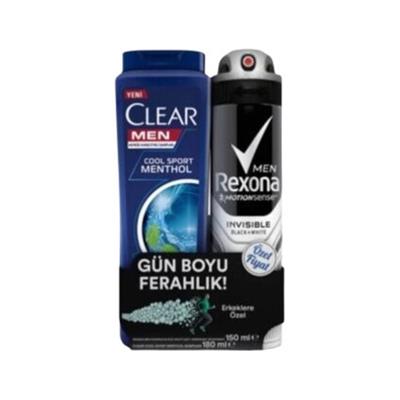 REXONA DEO 150ml INV.ON BL&WHT CLO. + CLEAR MEN COOL SPROT SAMPUAN 180ml