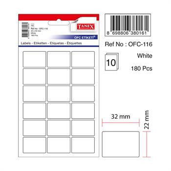 Tanex Ofis Etiketi Poşetli 22x32 MM Beyaz OFC-116