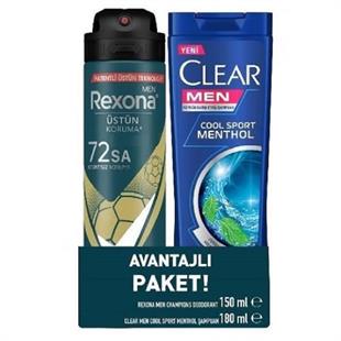 Rexona Sprey Deodorant Champions Üstün Koruma Men 150 ml + Clear Cool Sport Menthol Şampuan 180 ml