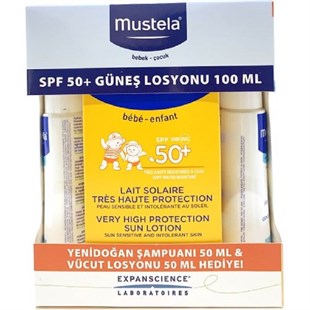 Mustela Güneş Losyonu 3'lü Kofre - SPF50+ Losyon 100 ml & Hydra Bebe 50 ml & Gentle Cleansing Gel 50 ml