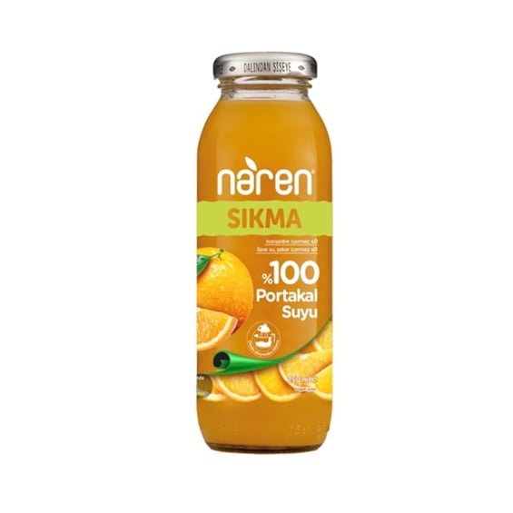 Naren %100 Sıkma Portakal Suyu Cam Şişe 250 Ml