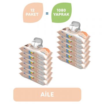 Uni Baby Aile Islak Havlu Kapaklı 90 lı 12 Paket 1080 Yaprak