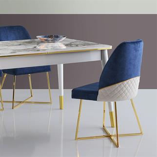 Karatas Mr-908 Madrıd Sandalye Bf-12 Derı: Beyaz/ Gold