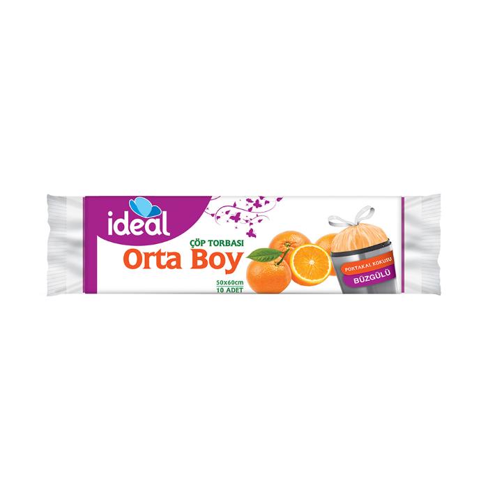 İdeal Büzgülü Çöp Torbası Orta Boy 10 lu 50x60 Portakal
