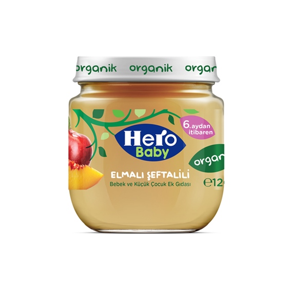 Hero Baby Organik 6+ Ay Elma Şeftali Kavanoz Maması 120 gr