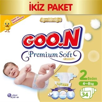 Goon Bebek Bezi Premium Soft Yenidoğan 2 Beden Ekonomik Paket 34 Adet